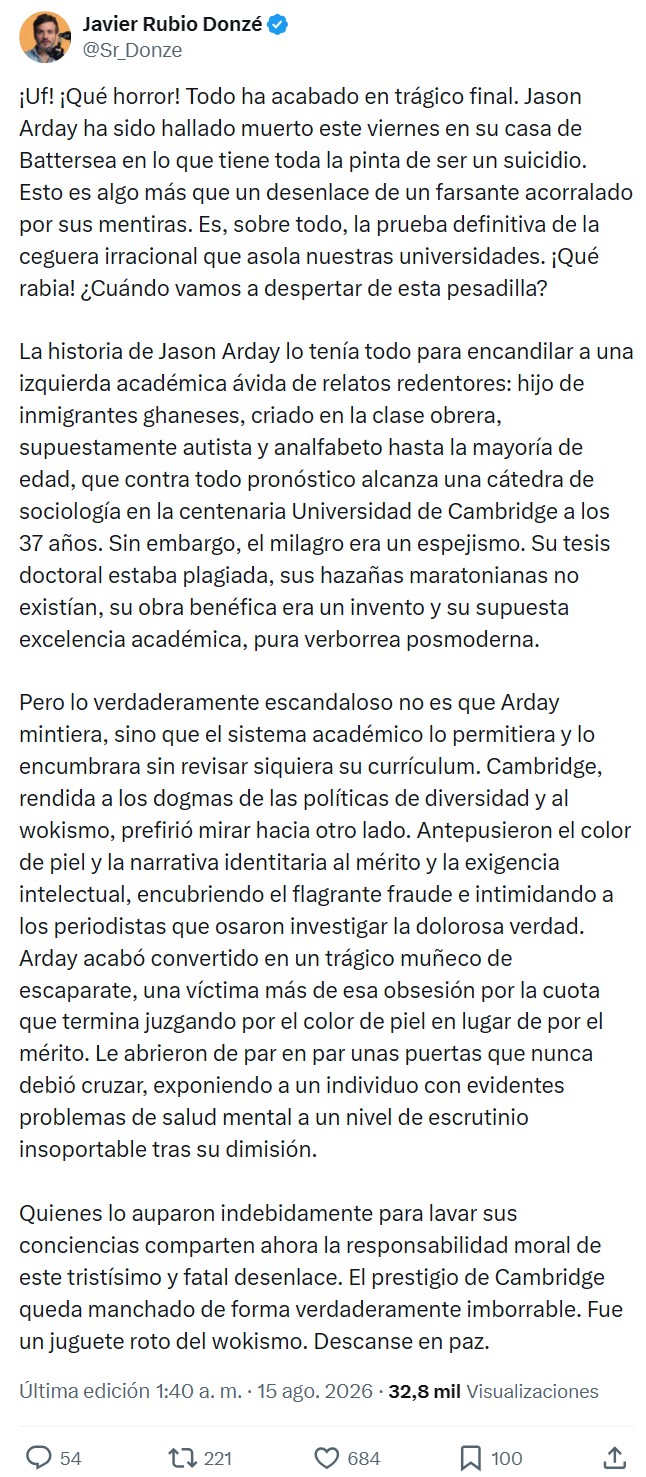 La trágica historia de Jason Arday: el último juguete roto del progresismo.