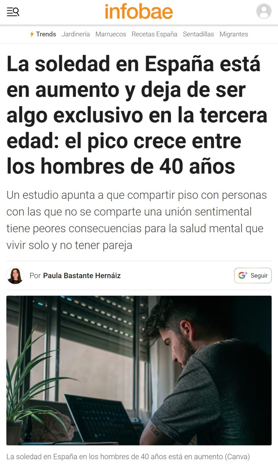 Epidemia de soledad entre los hombres de mediana edad.