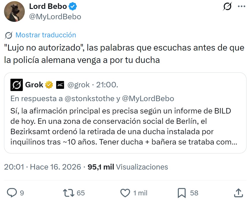 Otro éxito de las regulaciones europeas: El Estado Alemán arranca una ducha porque hace la vivienda "demasiado lujosa".