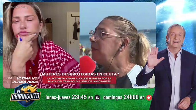 Aquí os dejo 3 minutos de una vecina ceutí TRITURANDO a 'Barbie Gaza': "Es muy fácil venir aquí a repartir bocadillos en un Audi con un marido policía". "A mi Palestina no me importa, me importa mi familia".