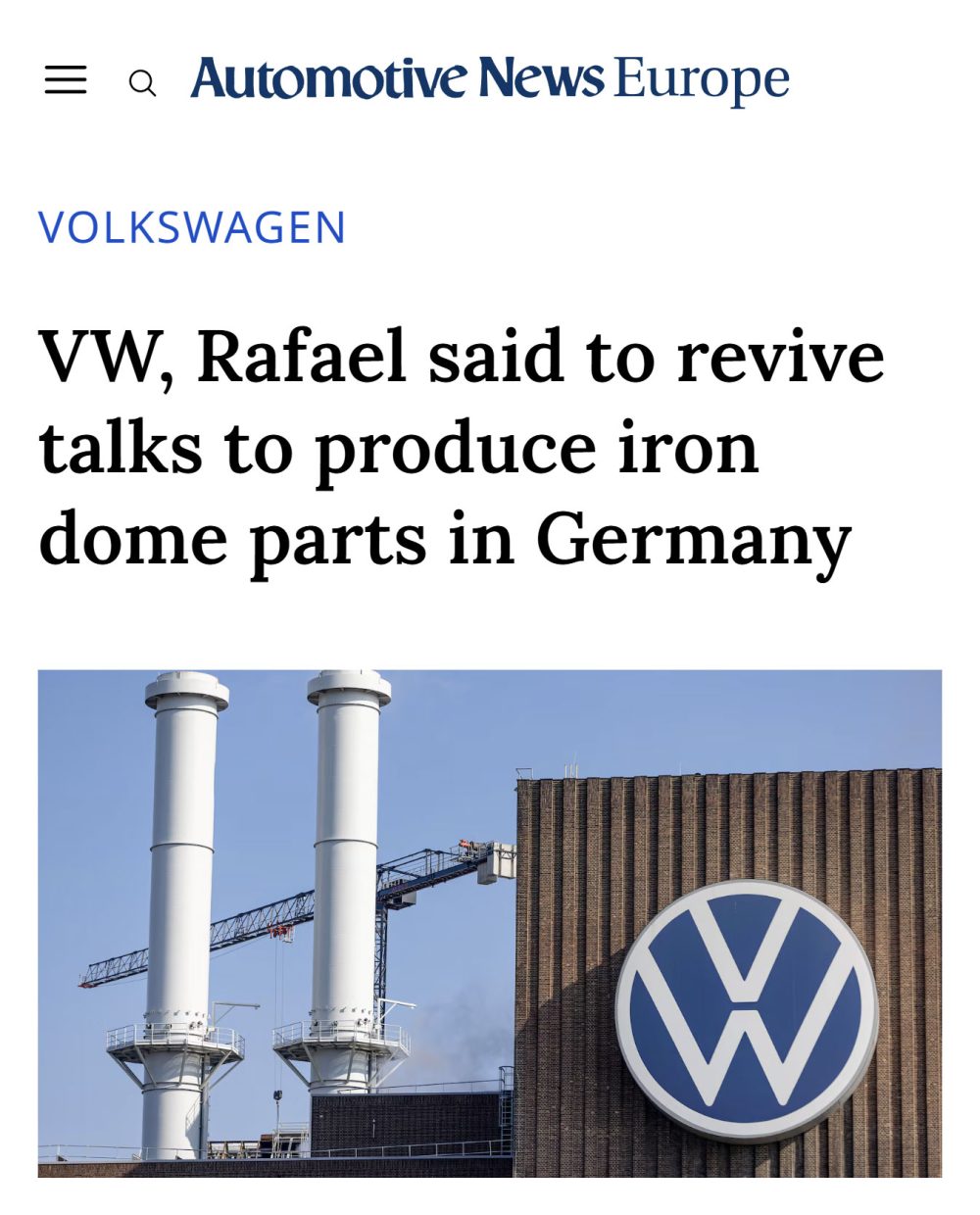 Una fábrica de Volkswagen fabricando misiles de defensa antiaérea para Israel...