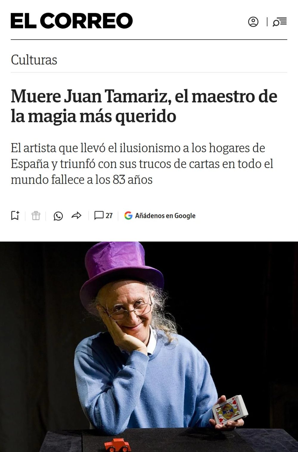 Muere Juan Tamariz.
