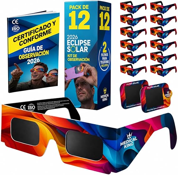 Pack de 10 gafas homologadas para ver el eclipse total por 9 euros.