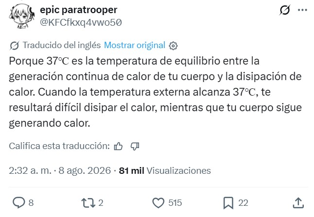 ¿Por qué tenemos calor a 37 grados si nuestro cuerpo está a esa temperatura?