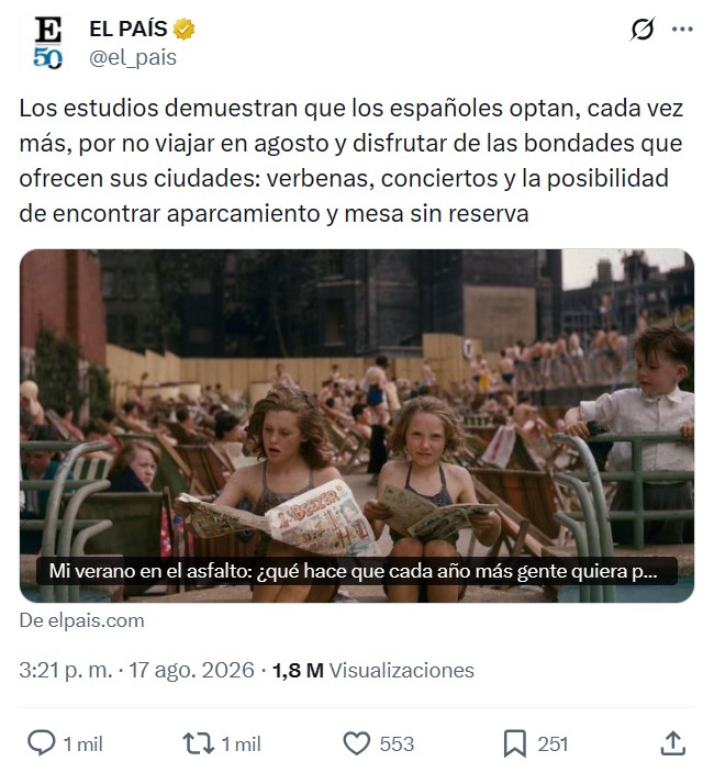 No podía pasar el verano sin el clásico artículo mierder de El País romantizando la degradación del país.