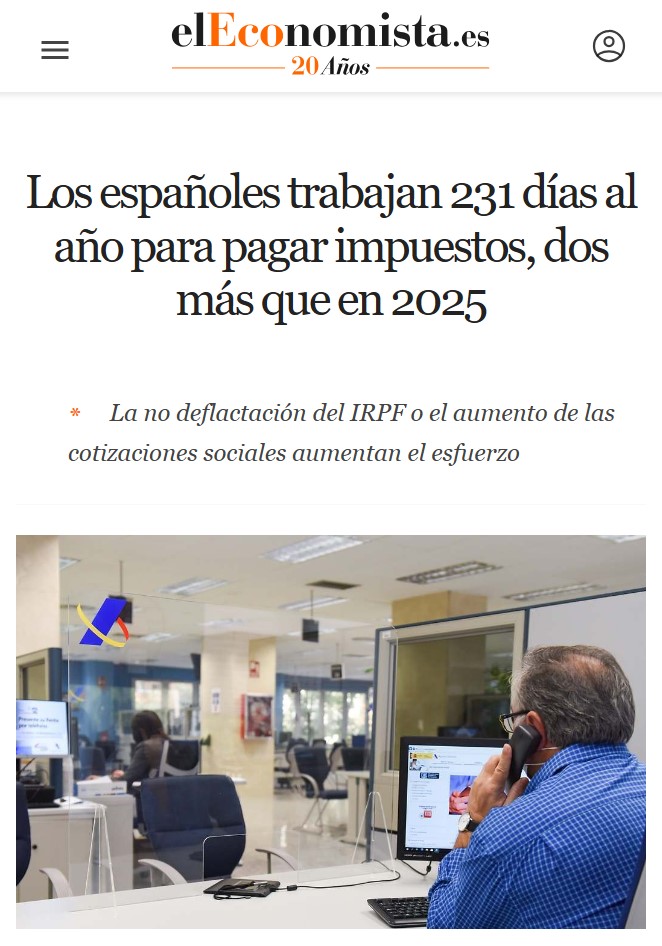 Trabajáis 231 días para pagar impuestos (2 días más que el año pasado)
