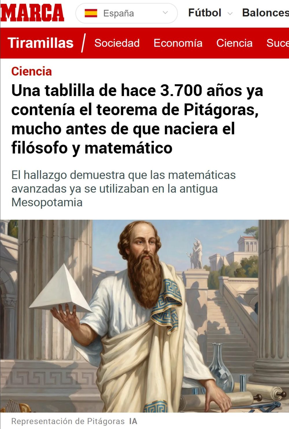 Una tablilla de hace 3.700 años ya contenía el teorema de Pitágoras, mucho antes de que naciera el filósofo y matemático