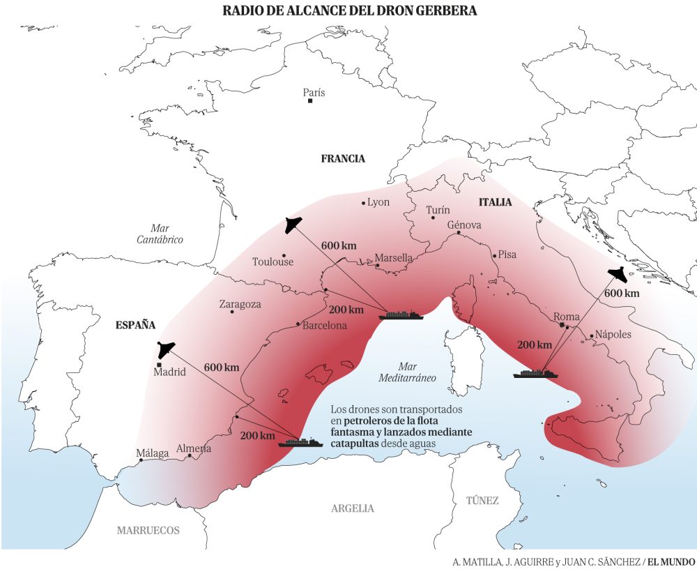 La CIA alerta de que Rusia prepara un ataque con drones Gerbera desde un barco contra España, Francia o Italia, según un informe del Gobierno lituano que ya manejan las cancillerías.