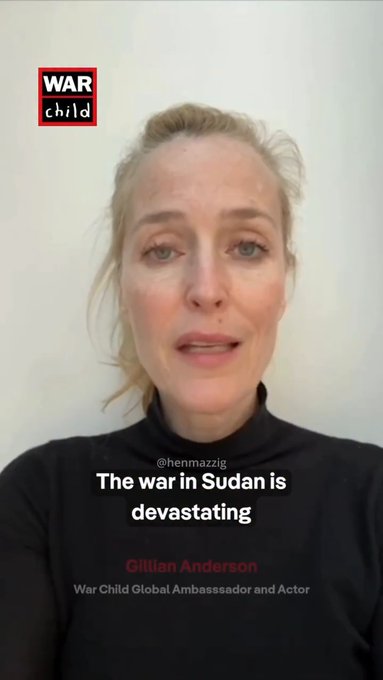 Gillian Anderson hizo un video para War Child sobre los niños en Sudán y los comentarios del vídeo se resumen así: solo puedes pedir justicia para Palestina, de lo contrario eres sionista.