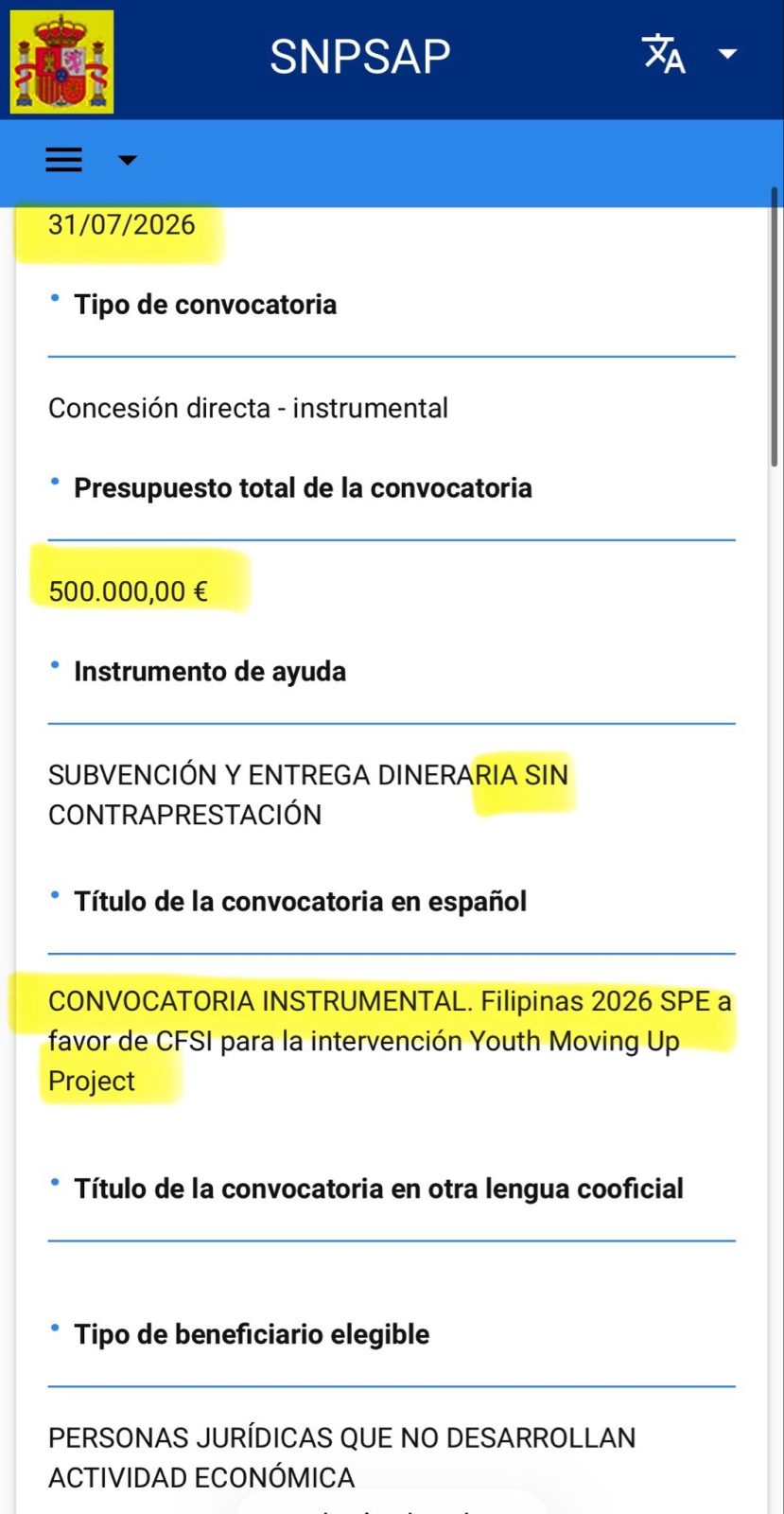¿Os importa mucho la movilidad de los jóvenes filipinos? Os lo pregunto porque lo estáis pagando (500.000€)