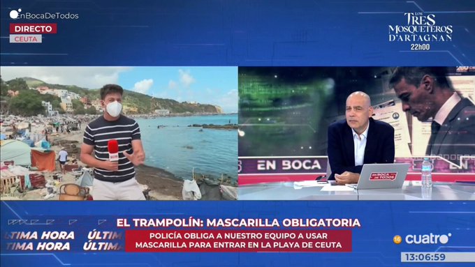 La Policía obliga al equipo de Macho Abad a ponerse mascarilla para acceder a una playa de Ceuta: Hablan de un posible brote de tuberculosis.