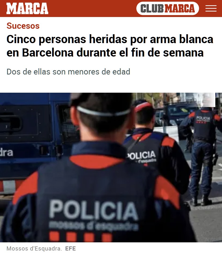 Fin de semana en Barcelona: 5 puñalines y prisiones al 95%