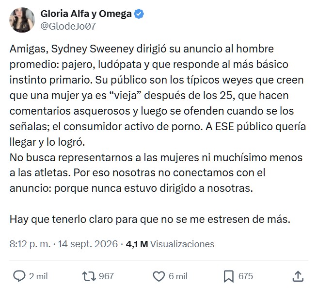 Todas las mujeres pueden liberarse y hacer lo que quieran con sus cuerpos... menos Sydney Sweeney.