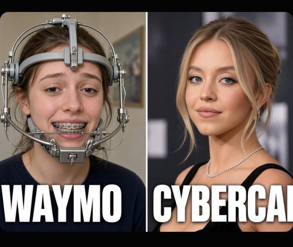 Un taxi sin conductor Waymo junto a un Cybercap de Tesla.