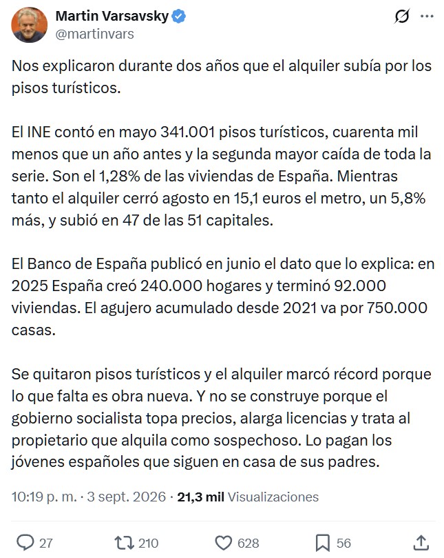 El número de viviendas turísticas disminuye mientras los precios del alquiler no paran de aumentar. Nos han vuelto a engañar.