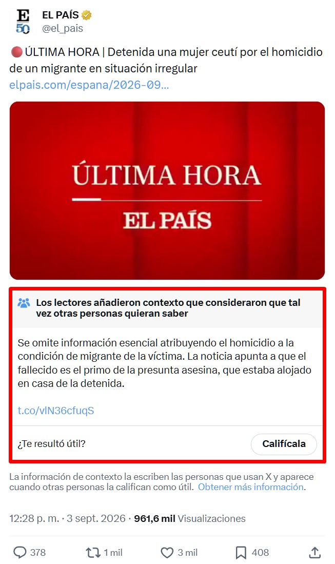 Porque "mujer nacionalizada de origen marroquí mata a su primo en defensa propia" era un titular demasiado... veraz.