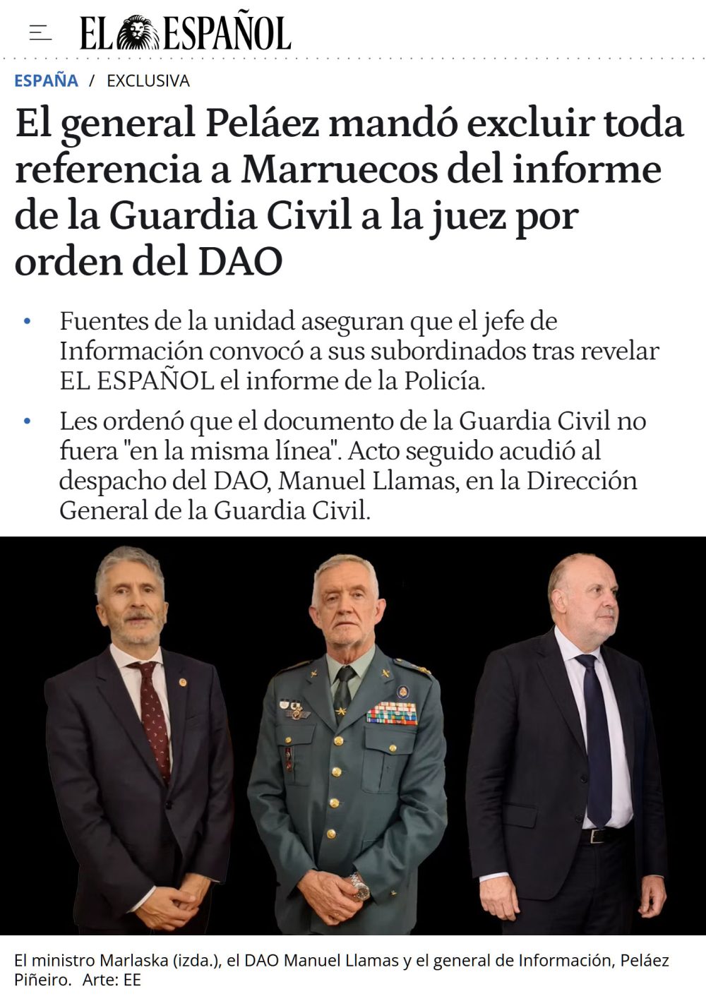 El general Peláez ordenó excluir toda referencia a Marruecos del informe de la Guardia Civil a la juez por orden del DAO