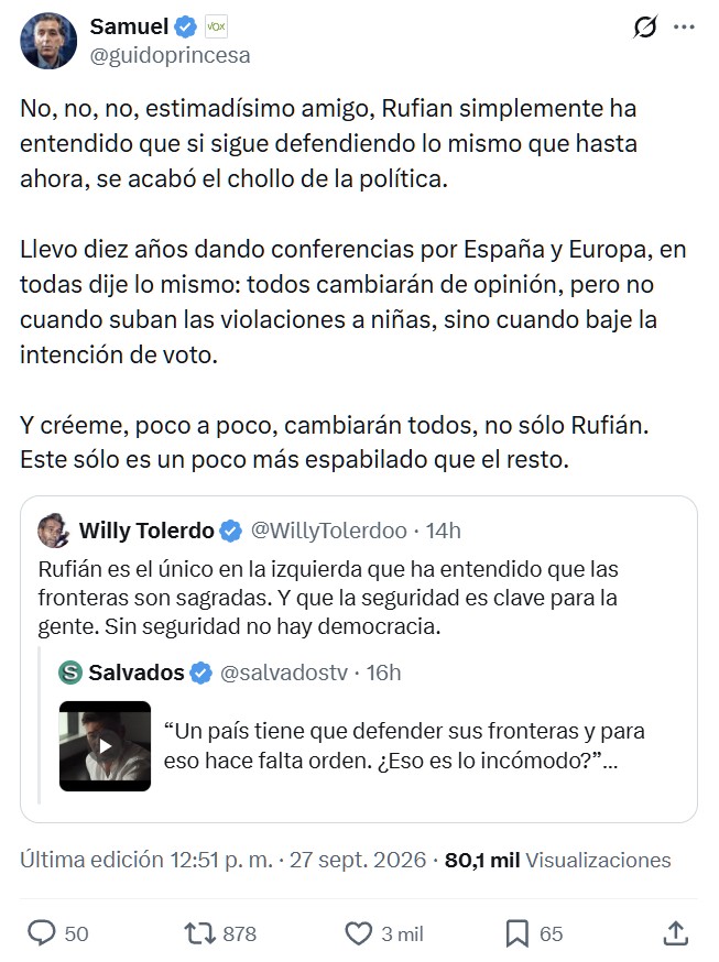 Rufián: “Un país tiene que defender sus fronteras y para eso hace falta orden. ¿Eso es lo incómodo?”