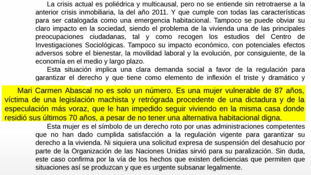 El Decreto "Maricarmen" en el BOE. La desahuciaron por una reforma legal de 1994 cuando gobernaba el PSOE, pero habla de una "legislación machista y retrógrada procedente de una dictadura".