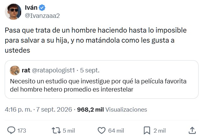 ¿Por qué la película favorita de muchos hombres es Interestelar?