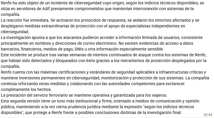 Los lerdos del Ministerio de Oscar Puente han publicado un comunicado express hecho con IA, y se les ha colado parte del chat. Mirad el último párrafo. Las 3 últimas líneas.