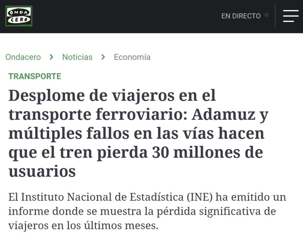 El transporte ferroviario pierde 30 millones de usuarios. Enhorabuena Óscar Puente.