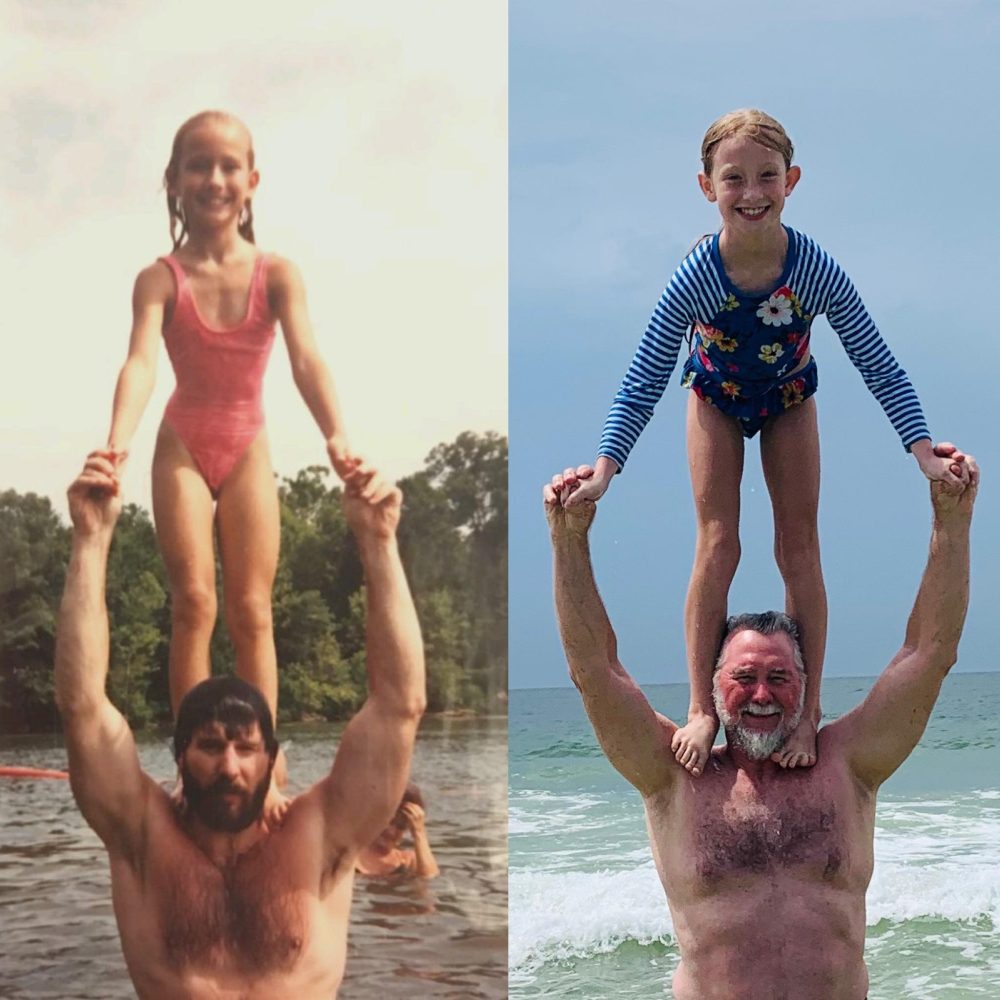 Hombre comparte foto de él y su hija en la (izquierda) y una foto de él con la nieta en la (derecha)