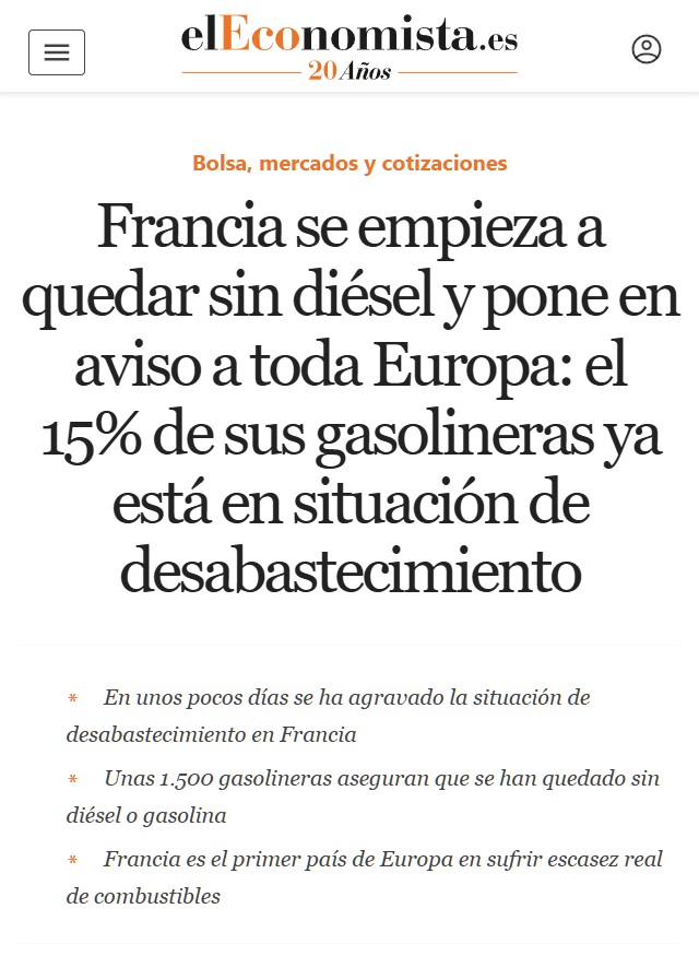 Francia se empieza a quedar sin diésel.