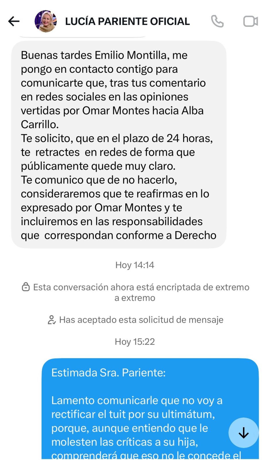 Omar Montes advierte a Alba Carrillo con contar cosas que sabe de ella, si sigue machacándolo en Televisión.