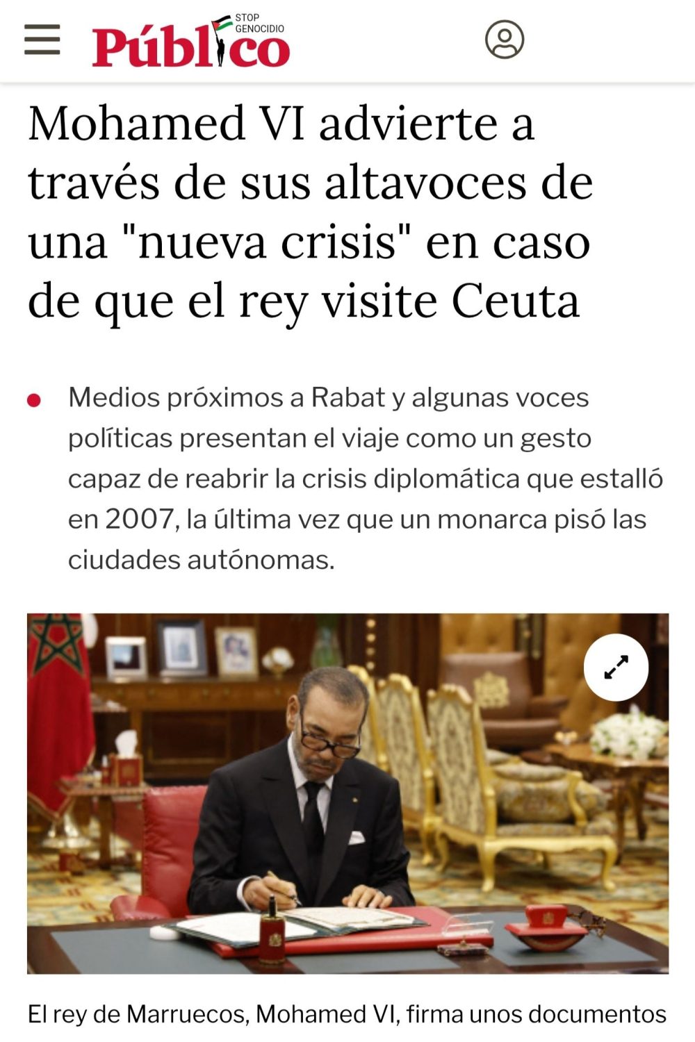Mohamed VI advierte de una "nueva crisis" en caso de que el Rey visite Ceuta