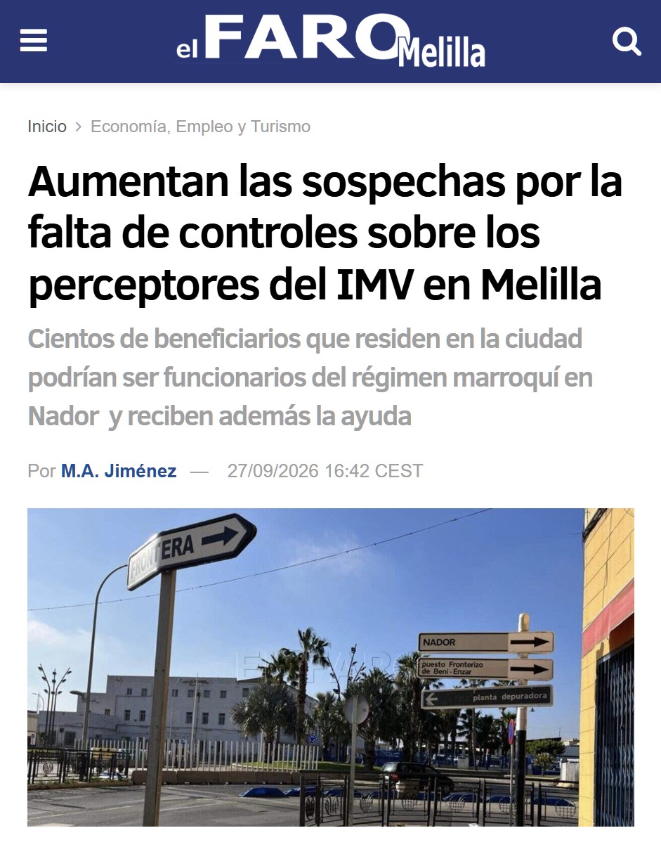 Cada trabajador español trabaja para sostener a su familia, a 15 familias de inmigrantes ilegales, a 30 familias socialistas y a funcionarios marroquíes en Nador.