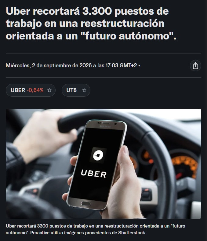 Uber despide a 3.300 personas, el 10% de su plantilla, para financiar su "futuro autónomo"