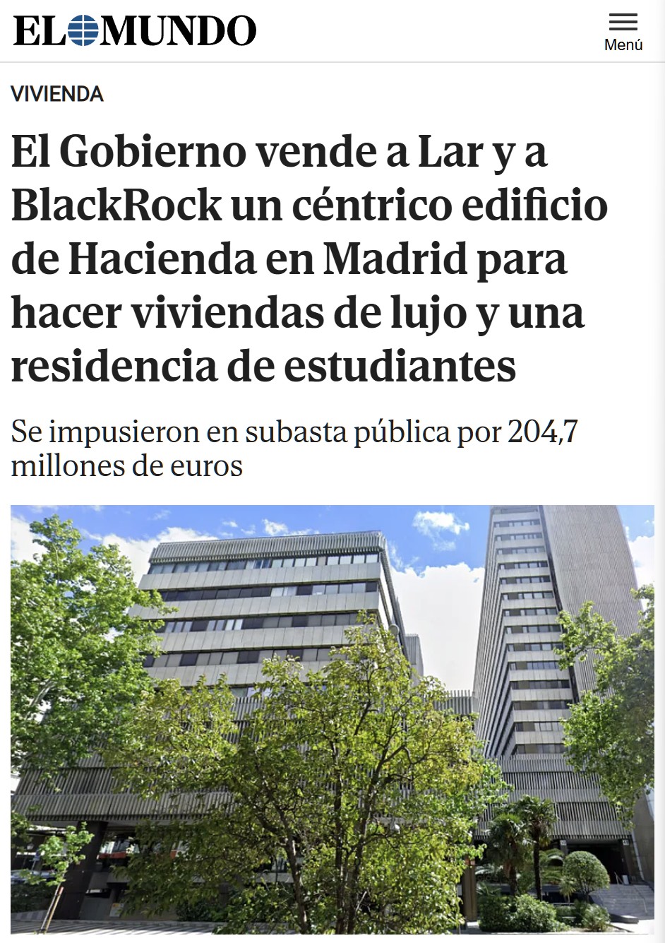 En estos días de tanta reivindicación conviene recordar que en el 2024 el gobierno vendió un edificio de Hacienda en la mejor zona de Madrid a un fondo buitre para la construcción de viviendas de lujo.