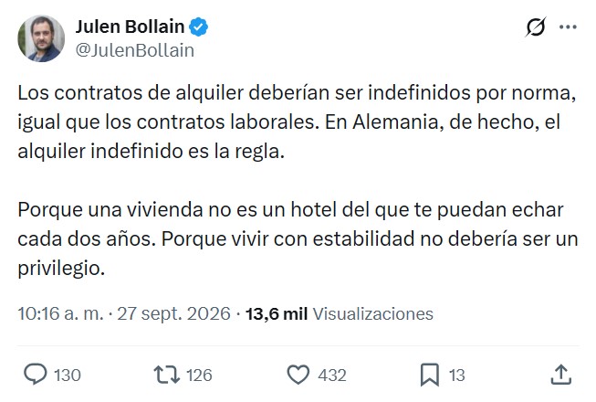 A Julen le parece que hay demasiados pisos en alquiler y propone medidas para que mañana desaparezcan más de la mitad.