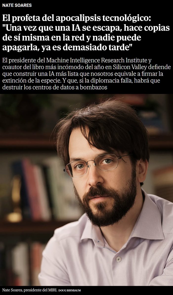 "Como especie, no nos preocupa que la IA nos extinga, porque en el fondo no nos lo creemos. Echamos un vaso de agua al ordenador y listo."
