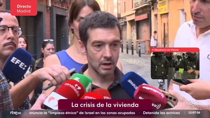 El ministro Bustinduy culpa a "las derechas" de los desahucios y dice que Ayuso pone "alfombras rojas" a los inversores: "El decreto de vivienda y la expropiación de la vivienda de Maricarmen son dos expedientes separados (…) Las derechas tumbaron la ley que protegía a Maricarmen en el Congreso".