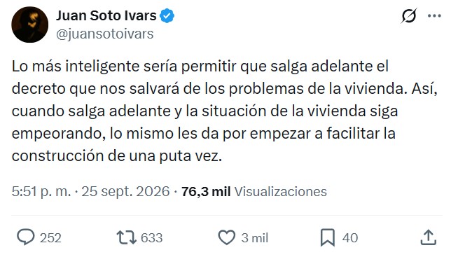Cada ley o decreto que publica el PSOE hace aún más grande el agujero de la vivienda.