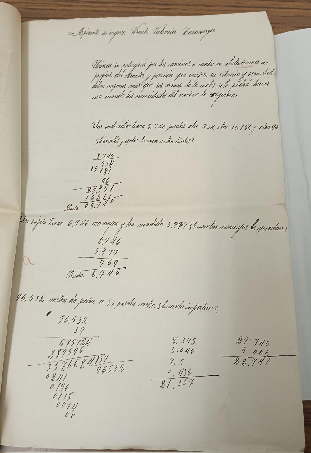 Examen de ingreso de la Guardia Civil, 1934
