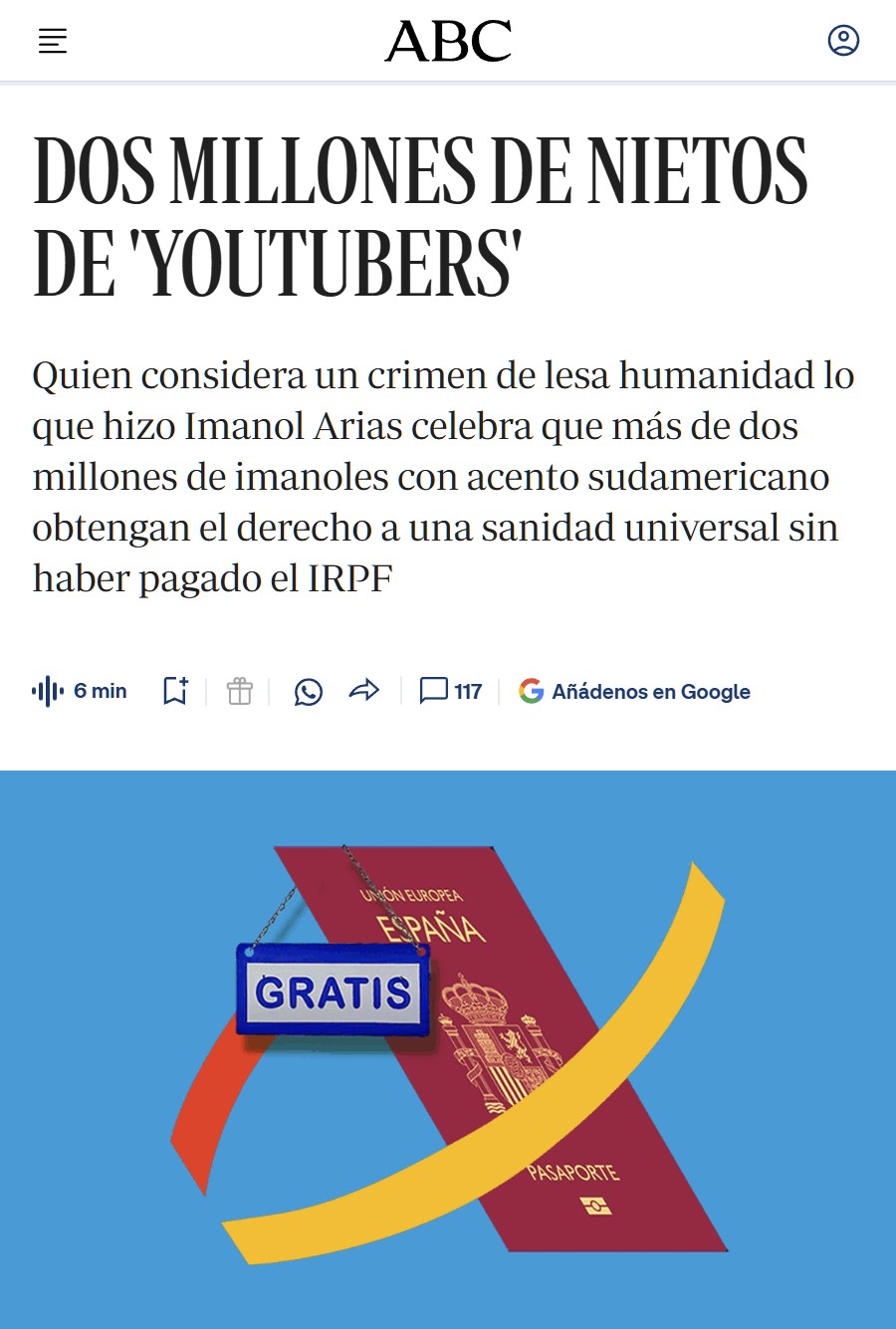 "Me tiene estupefacto que la ley de nietos regale acceso a los servicios públicos a millones de personas que no han pagado un impuesto en España en su vida, con la que montaron por cuatro youtubers que se iban a Andorra... Dos millones de solicitudes".