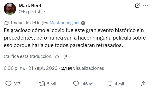 Nunca habrá una peli sobre el covid.