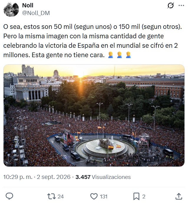 "Delegación de Gobierno cifra en 50.000 los asistentes a la concentración en Madrid"