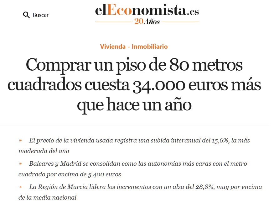 En un año los pisos han subido 4.459,74 euros más que el salario medio anual español... Bruto.