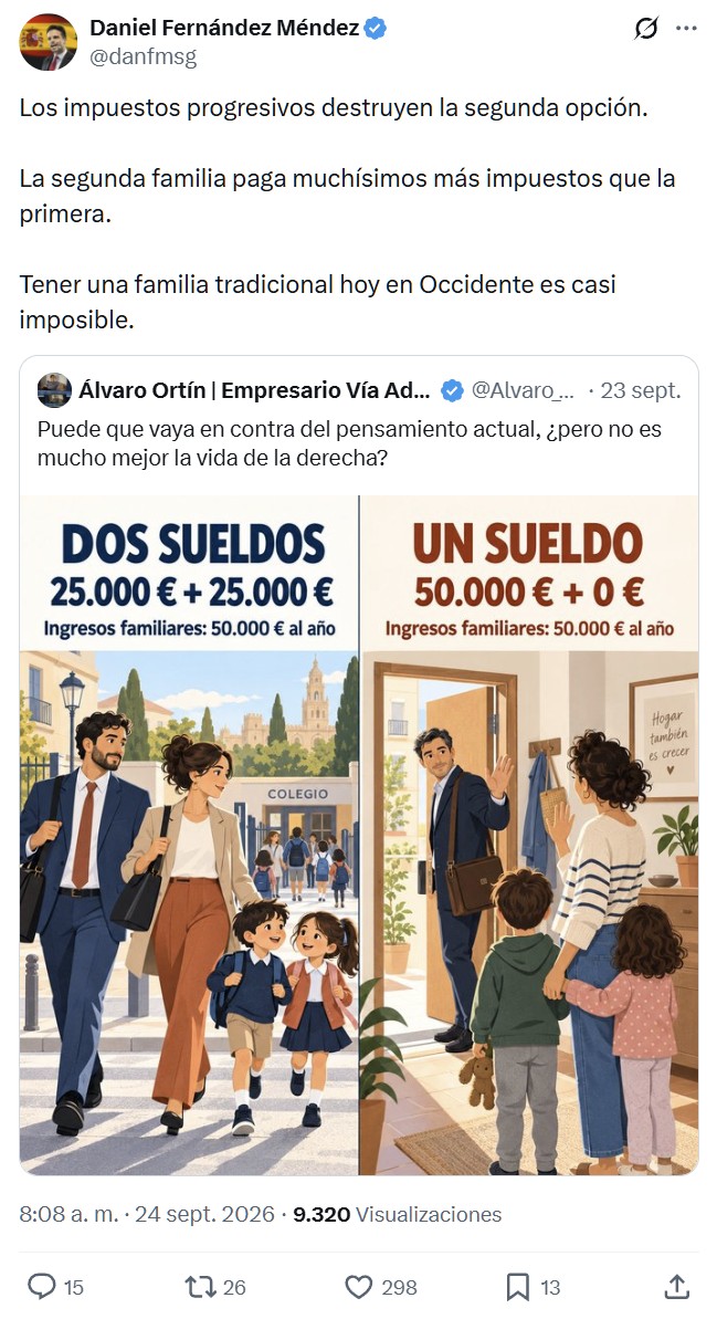 Nunca lo había pensado pero es verdad: los impuestos progresivos impiden la posibilidad de que la madre (o el padre) se pueda quedar en casa criando a los hijos.