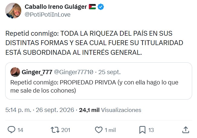 Repetid conmigo: si repartes la riqueza solo tendrás pobreza. Si le quitas a la gente lo que es fruto de su esfuerzo, nadie se esforzará.