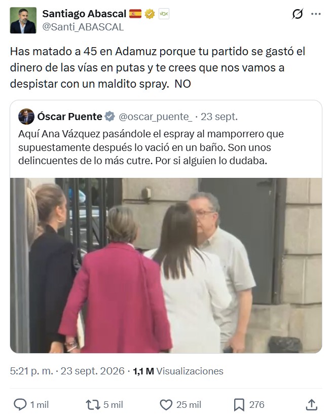 Lo del PSOE tratando de colar que es una temeridad meter un spray pimienta en el congreso cuando está excluido en el reglamento expresamente, es un ladrillo más en la torre de su cinismo.