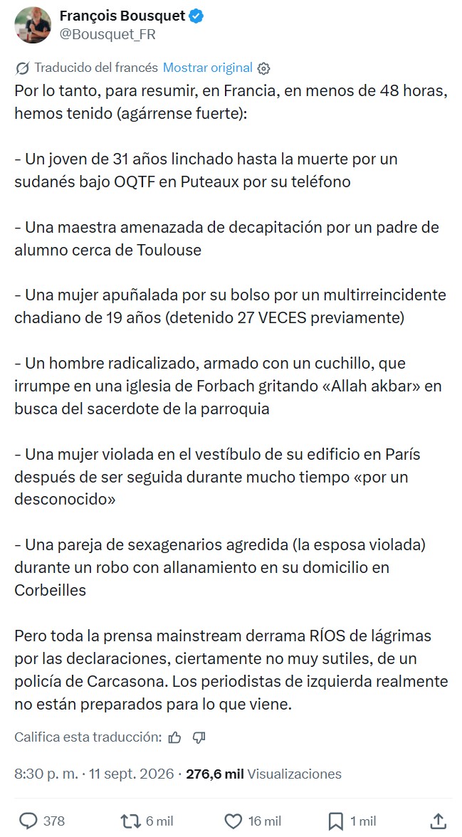 No quiero que España se convierta en Sudán, pero es que tampoco quiero que España se convierta en... Francia.