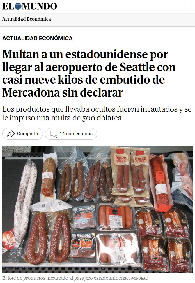 Multan a un estadounidense por traficar con embutido del Mercadona