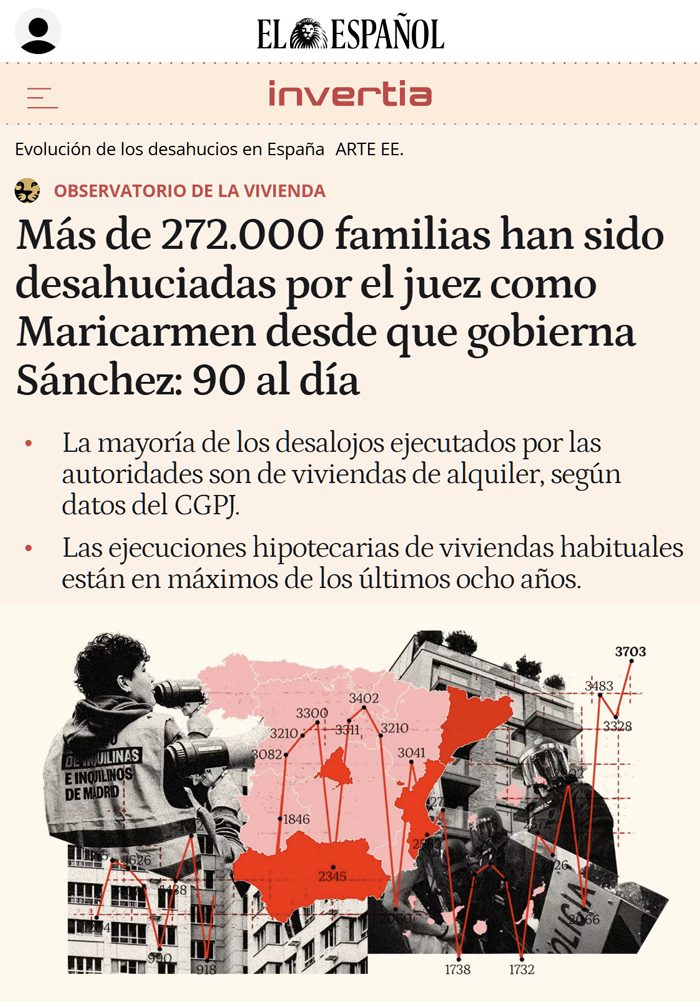 Más de 272.000 familias han sido desahuciadas por el juez como Maricarmen desde que gobierna Sánchez: 90 al día