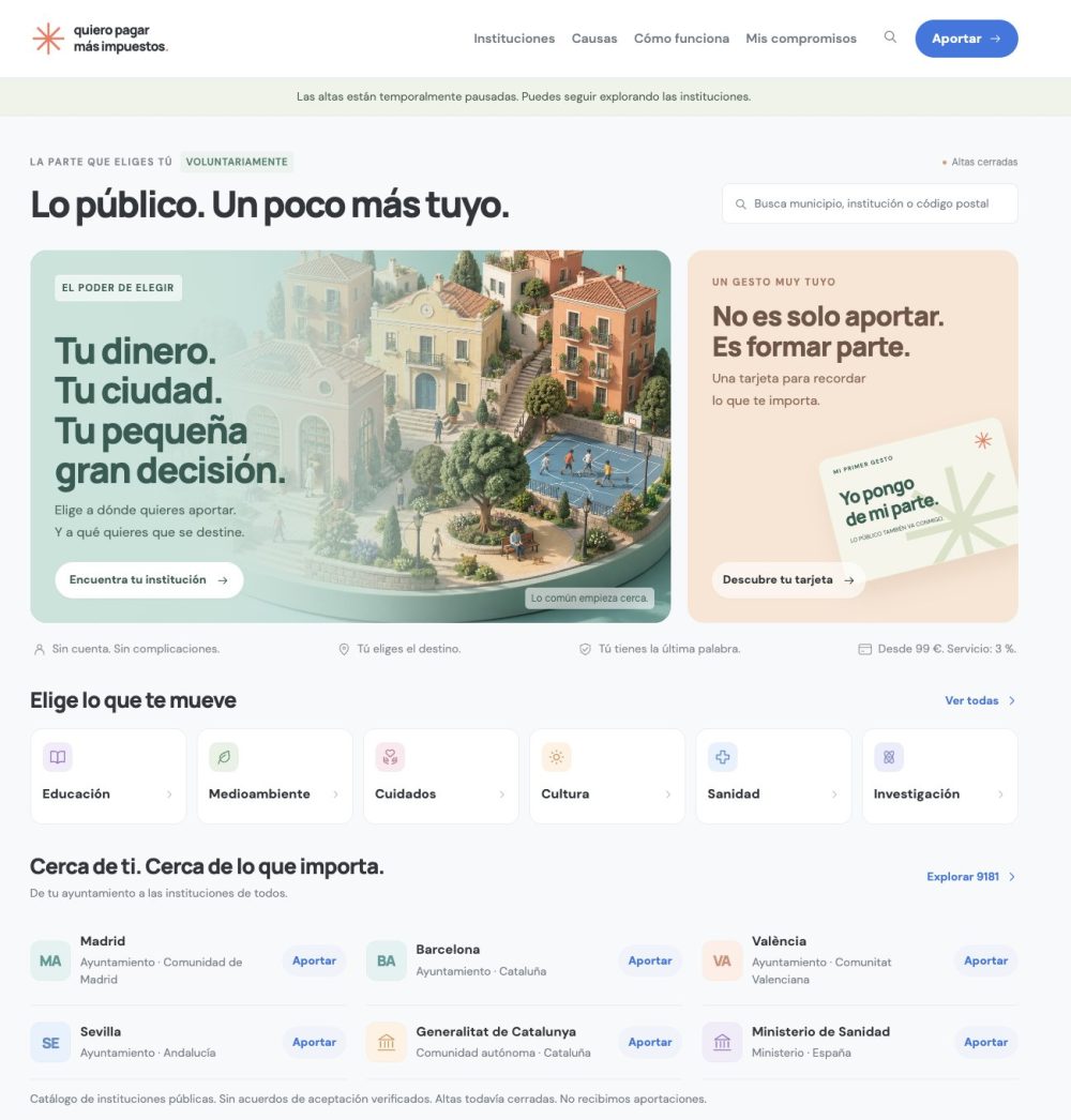 "Yo estaría dispuesto a pagar más impuestos". Vale, amigo, he hecho una web para ti: pagarmasimpuestos.com