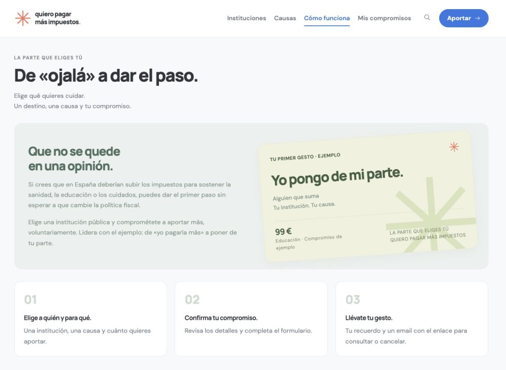 "Yo estaría dispuesto a pagar más impuestos". Vale, amigo, he hecho una web para ti: pagarmasimpuestos.com